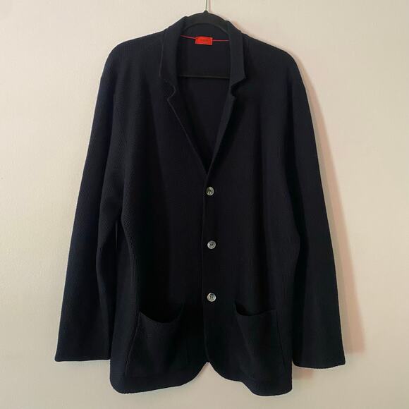Isaia Napoli Men's size XXL Navy Blue 100% Merino Wool Cardigan Sweater Jacket - Picture 1 of 10